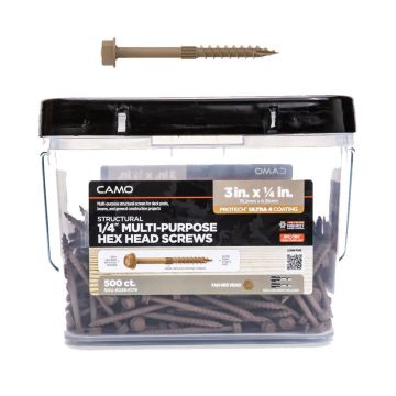 Hex Head Multi Purpose Structural Screws by CAMO (pictured: 4 in Length - 1/4 in Size)