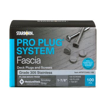 The Pro Plug System for MoistureShield Fascia makes installing fascia boards easy with color match plugs and screws. The Pro Plug Fascia Tool is <a href="/pro-plug-system-for-pvc-and-composite-fascia-tool-by-starborn.html">sold separately</a>.